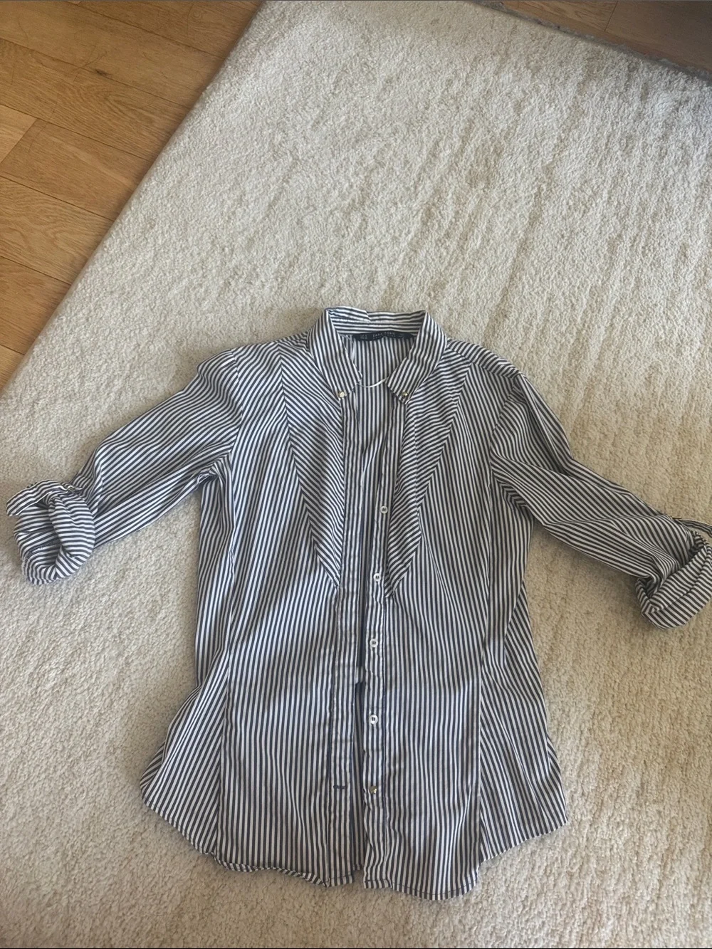 Zara Blue and White Striped Shirt